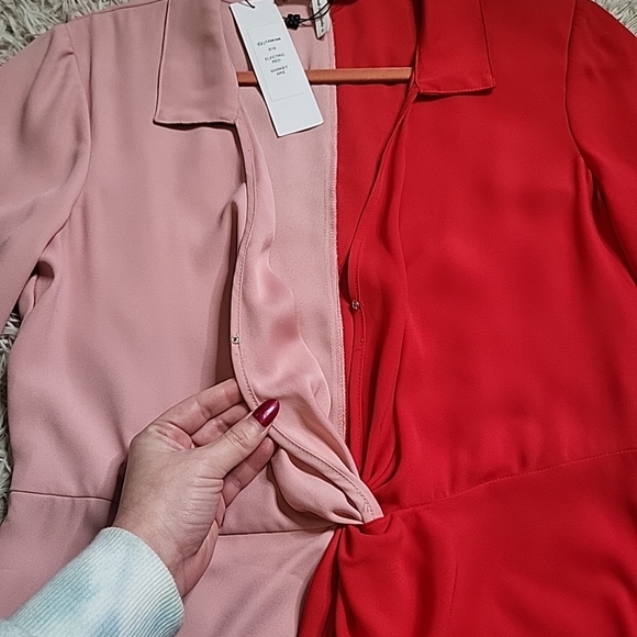 BCBGeneration Blouse Top Colorblock Split Colors Red & Pink Twist Front Size 6 - Picture 7 of 13